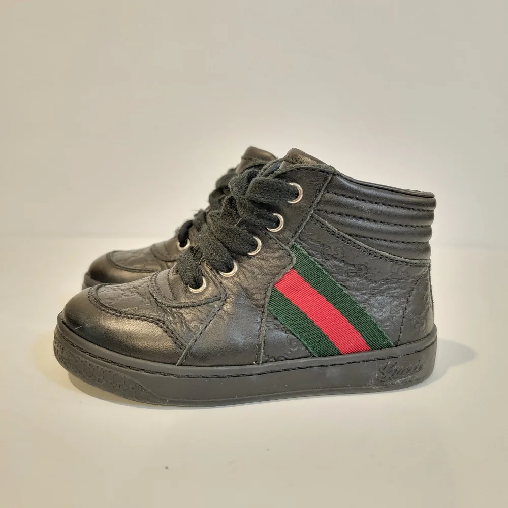 Gucci boots boys monogram web coda sneaker in black size 22